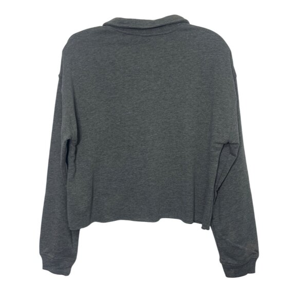 Wild Fable Cropped Polo Shirt Womens Medium Gray New Long Sleeve Collared - Picture 5 of 8